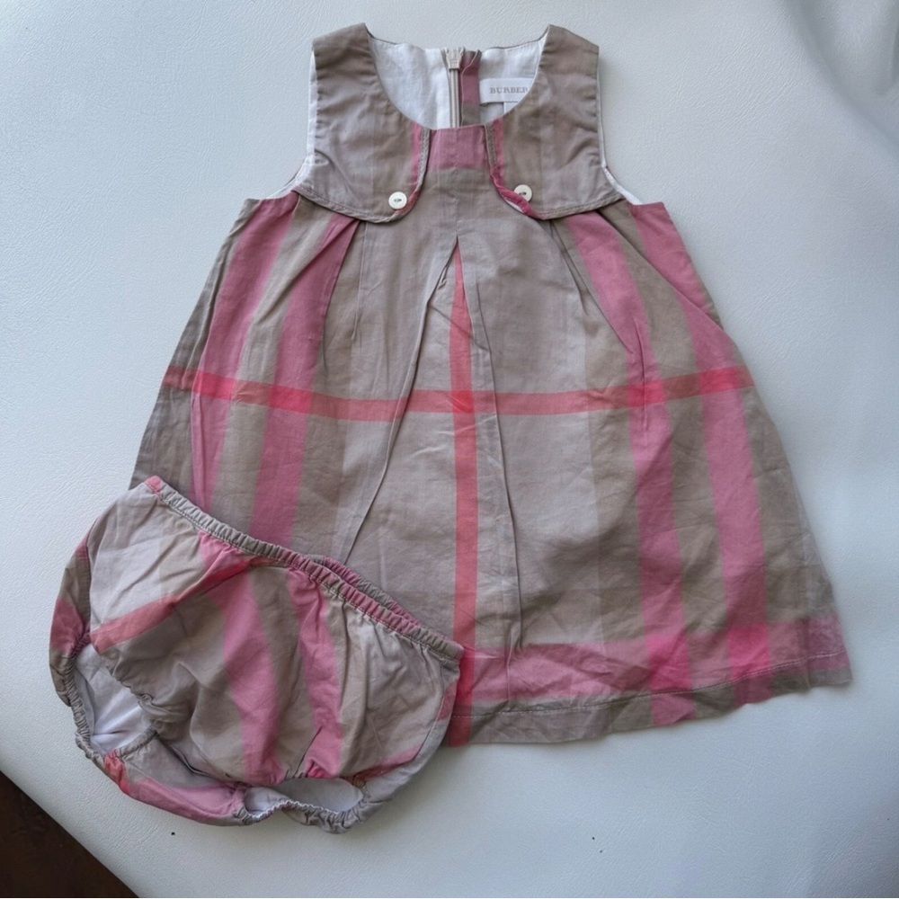 Burberry Pink and Beige Plaid Dress Set